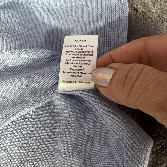 Eileen Fisher Cardigan Sweater 100% Linen Small Button Down Lt. Blue Coastal - Picture 8 of 9